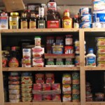 shelves with food on
