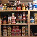 shelves with food on