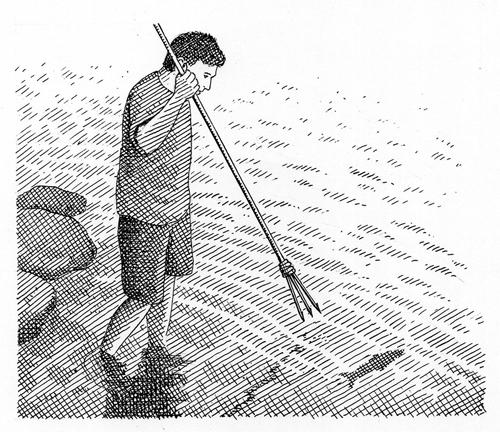 man spear fishing