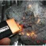 battery starting fire with steel wool