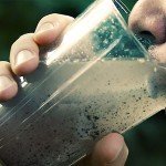 man drinking dirty water