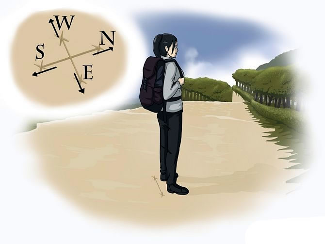 man finding north south by using a watch